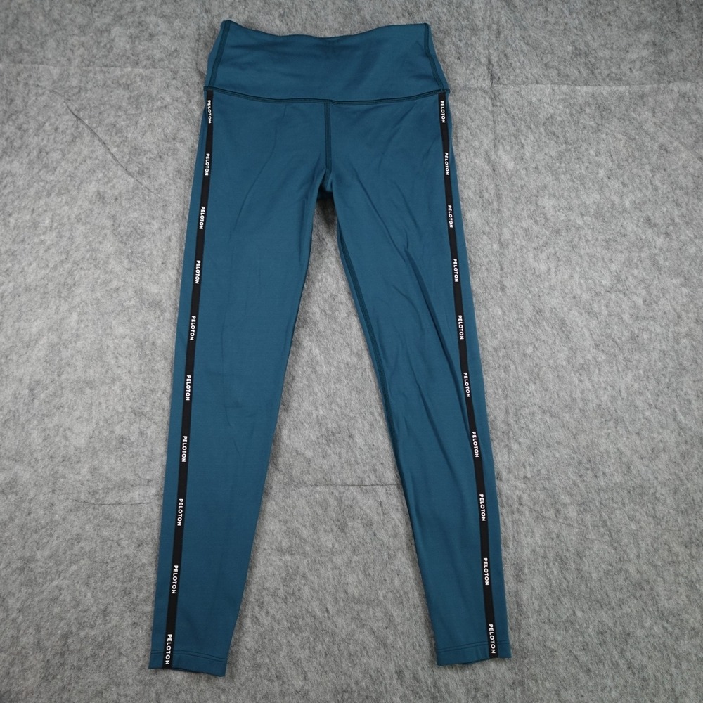 Peloton Leggings Women Small Teal Logo Side Stripe High Waist Compression Sporty